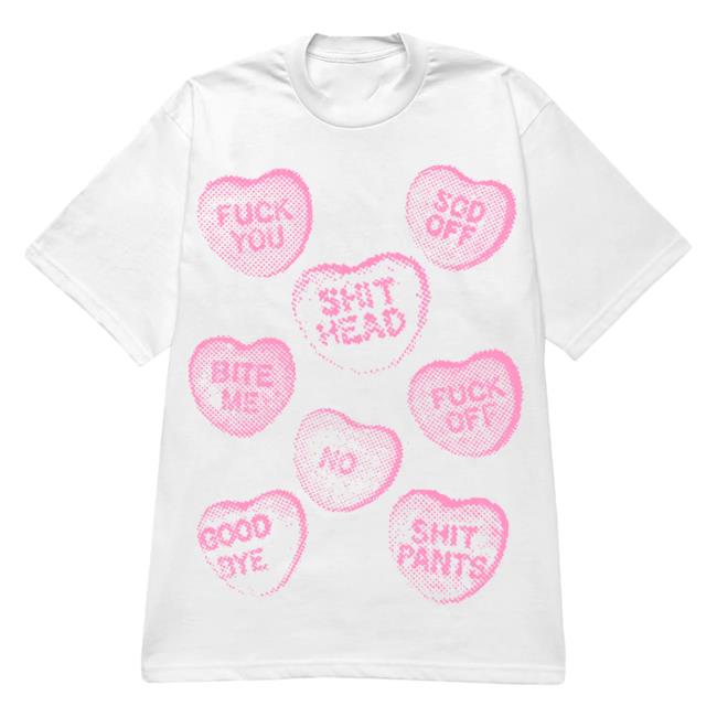 Official Misery Worldwide Bite Me Graphic Print White / Pink Shirts