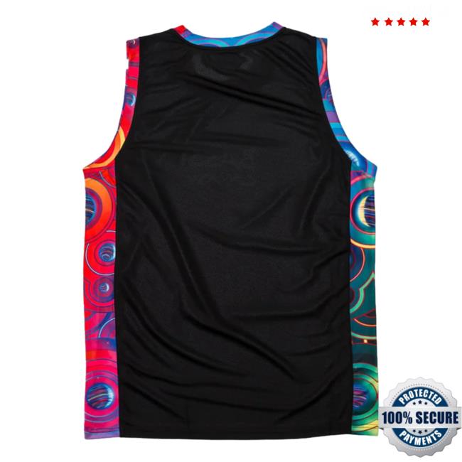 Official Excision Merch Bass Canyon Planets Basketball Jersey Tank Top Shirt Black/Rainbow